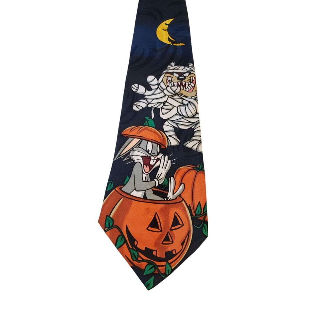 Looney Tunes‎ Mania Neck Tie Mens Navy Bugs Bunny Tax Halloween Pumpkin Scary
